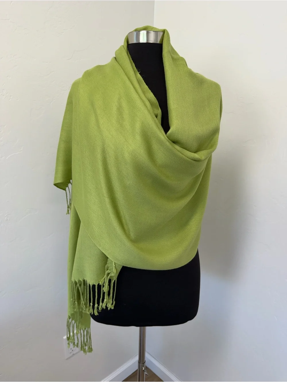 Pashmina and Silk Lime Green Fringe Wrap Scarf